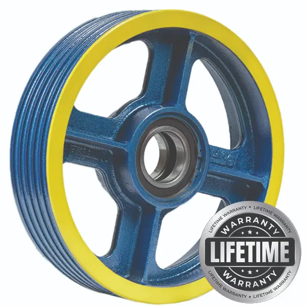 فلکه هرزگرد چدنی قطر 400 ، 5 شیار ، گام 14 تا 17 با شفت 60 ، دو بلبرینگ(چین) همراه ملزومات  