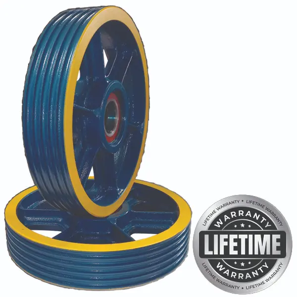 فلکه هرزگرد چدنی اقتصادی قطر 320 ، 5 شیار ، گام 14 تا 17 با شفت 50 ، دو بلبرینگ(چین) همراه ملزومات (مناسب کابین با دو فلکه) 