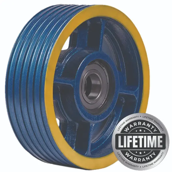 فلکه هرزگرد چدنی قطر 320 ، 6 شیار ، گام 15 و 16 با شفت 70 ، دو بلبرینگ(ژاپن) همراه ملزومات  