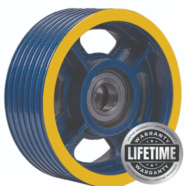 فلکه هرزگرد چدنی قطر 320 ، 7 شیار ، گام 12 و 13 با شفت 70 ، سه بلبرینگ(چین) همراه ملزومات  