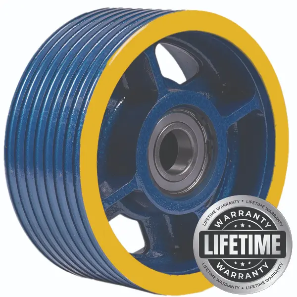 فلکه هرزگرد چدنی قطر 320 ، 8 شیار ، گام 16 و 17 با شفت 70 ، دو بلبرینگ(ژاپن) همراه ملزومات  