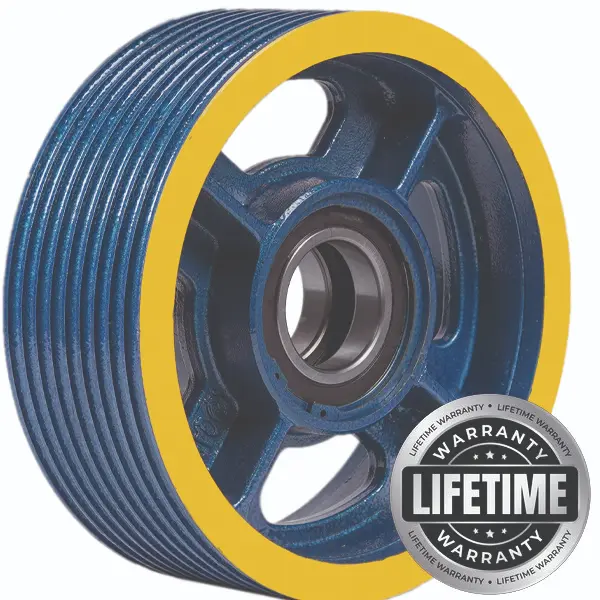 فلکه هرزگرد چدنی قطر 320 ، 9 شیار ، گام 15 تا 17 با شفت 50 ، دو بلبرینگ(ژاپن) همراه ملزومات  