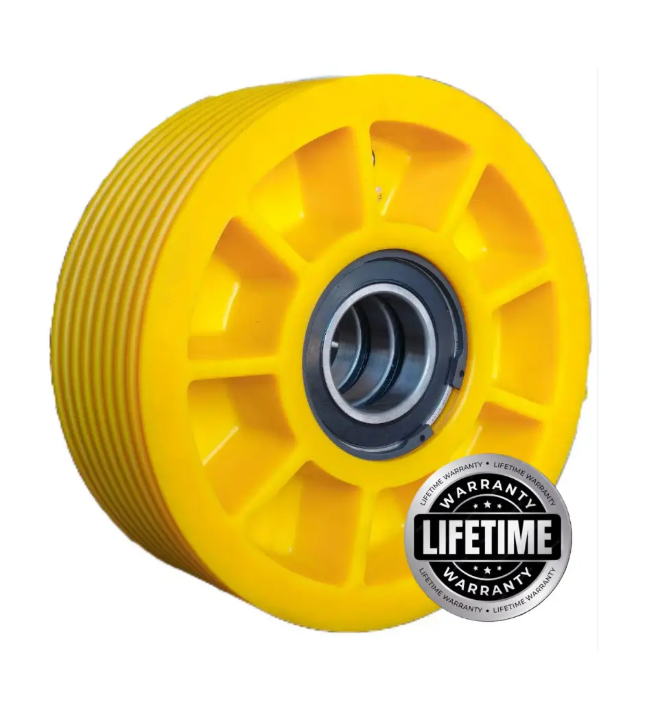 فلکه هرزگرد Mc Nylon (پلی آمید ) قطر 320 ، 9 شیار ،  گام 12 تا 16 با شفت 60 ، 3 بلبرینگ(ژاپن) همراه ملزومات  