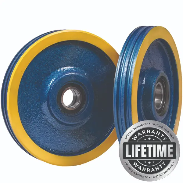 فلکه هرزگرد چدنی هیدرولیک قطر 150 ، 2 شیار ، گام 17 با شفت 40 دو بلبرینگ(چین) همراه ملزومات (دو عدد فلکه) 