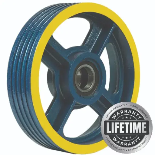 فلکه هرزگرد چدنی قطر 400 ، 4 شیار ، گام 14 تا 17 با شفت 70 ، سه بلبرینگ(چین) همراه ملزومات  