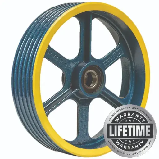 فلکه هرزگرد چدنی قطر 400 ، 5 شیار ، گام 14 تا 17 با شفت 70 ، دو بلبرینگ(ژاپن) همراه ملزومات  