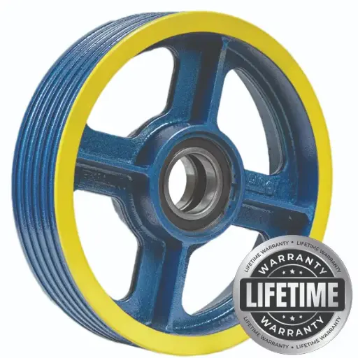 فلکه هرزگرد چدنی قطر 400 ، 5 شیار ، گام 14 تا 17 با شفت 70 ، سه بلبرینگ(ژاپن) همراه ملزومات  