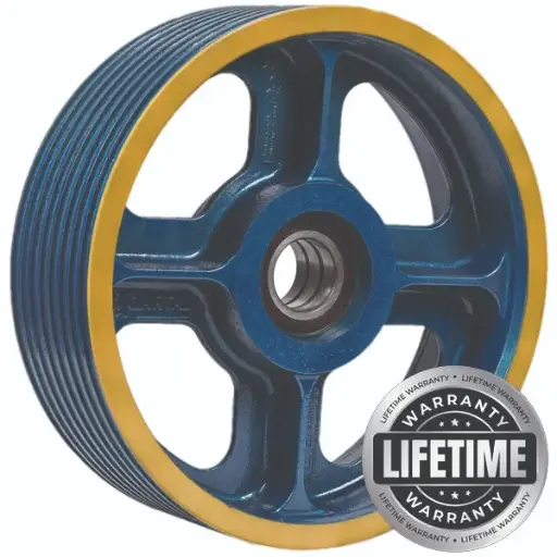 فلکه هرزگرد چدنی قطر 400 ، 12 شیار ، گام 14 تا 17 با شفت 60 ، سه بلبرینگ(ژاپن) همراه ملزومات  