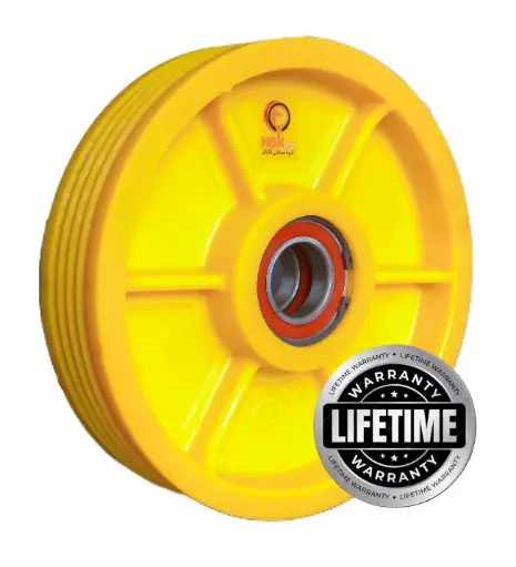 فلکه هرزگرد Mc Nylon (پلی آمید ) اقتصادی  قطر 320 ، 4 شیار با شفت 60 ، 3 بلبرینگ(چین) همراه ملزومات  