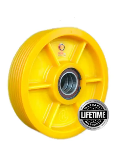 فلکه هرزگرد Mc Nylon (پلی آمید ) قطر 320 ، 6 شیار ، تا گام 17 با شفت 50 ، 3 بلبرینگ(ژاپن) همراه ملزومات  