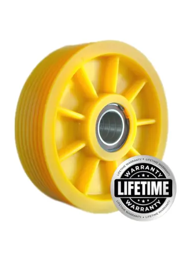 فلکه هرزگرد Mc Nylon (پلی آمید ) قطر 320 ، 7 شیار ،  گام 12 تا 16 با شفت 60 ، 4 بلبرینگ(ژاپن) همراه ملزومات  